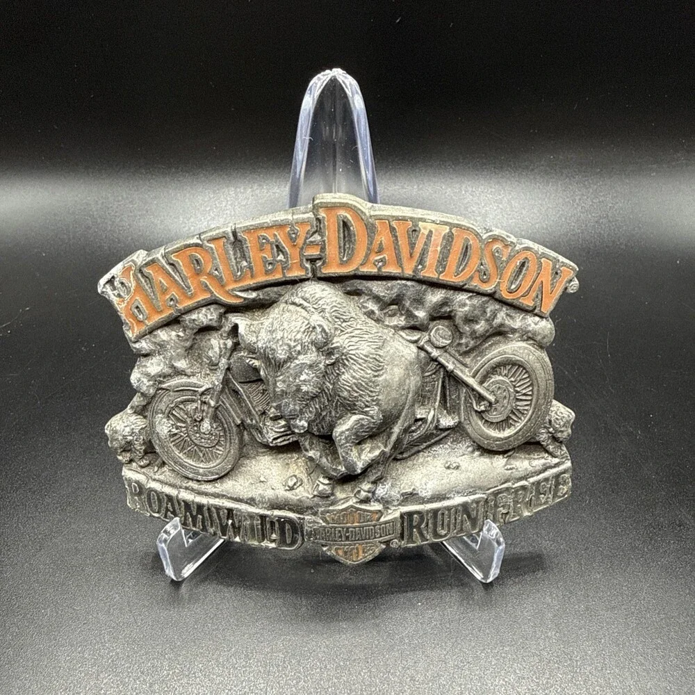 Official Licenced Harley Davidson Belt Buckle Roam Wild Run Free Buffalo 1993
